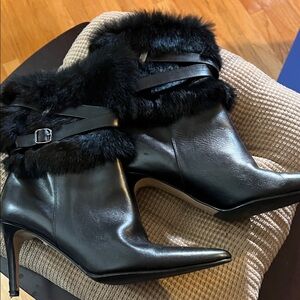 COACH Black Fur-Trimmed Ankle Boots 8 1/2